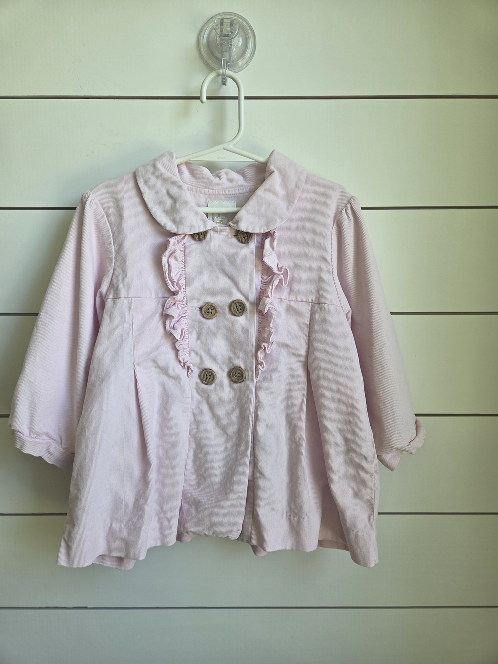 Toddler Girls' Light Pink Ruffle Double-Breasted Pea Coat